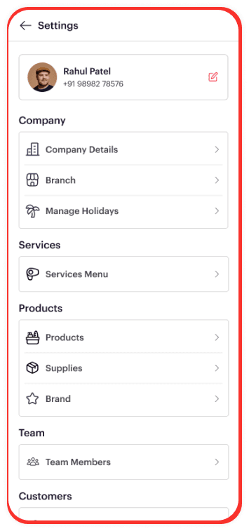 Settings Interface