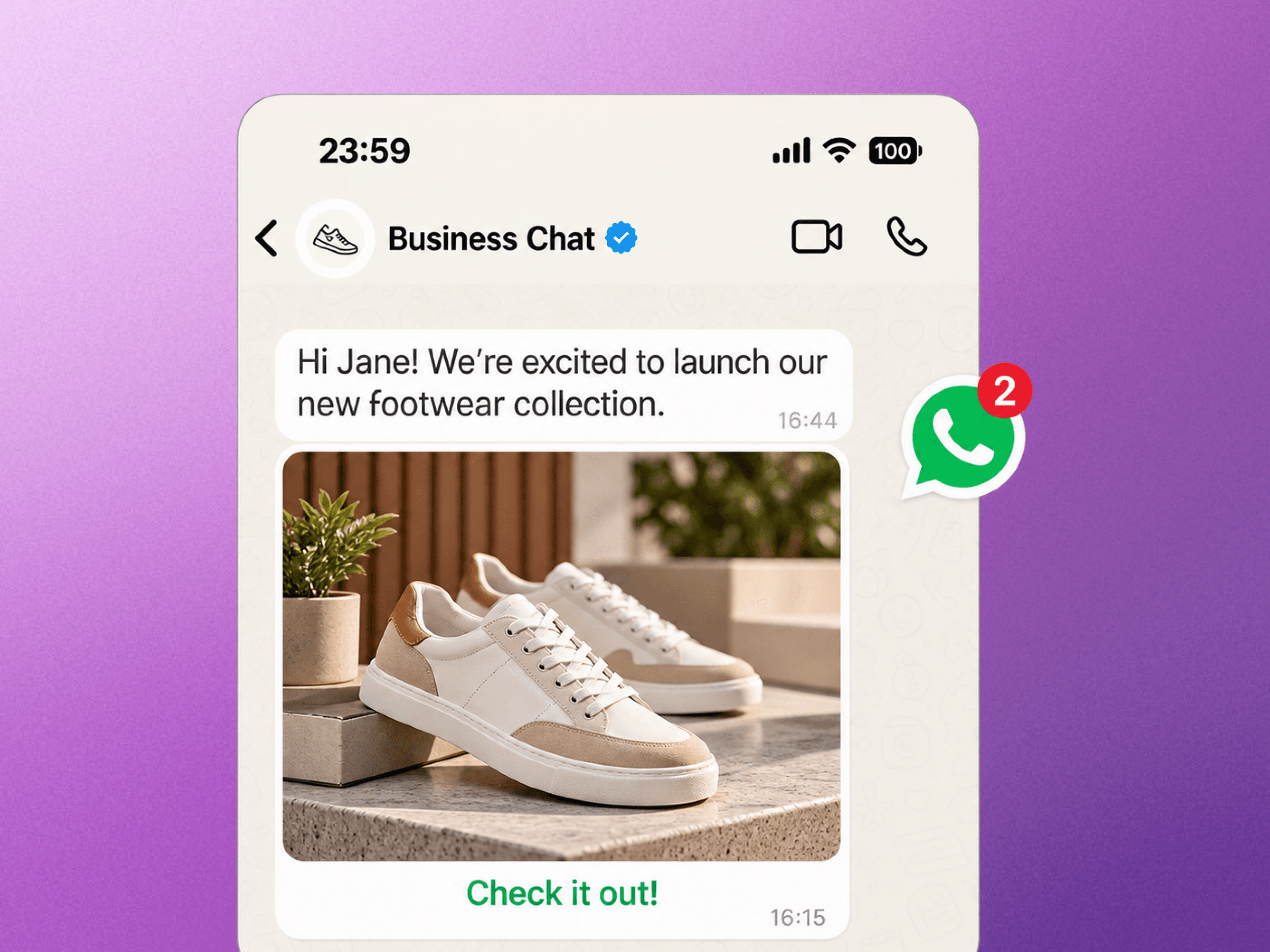 WhatsApp marketing conversation featuring a product promotion