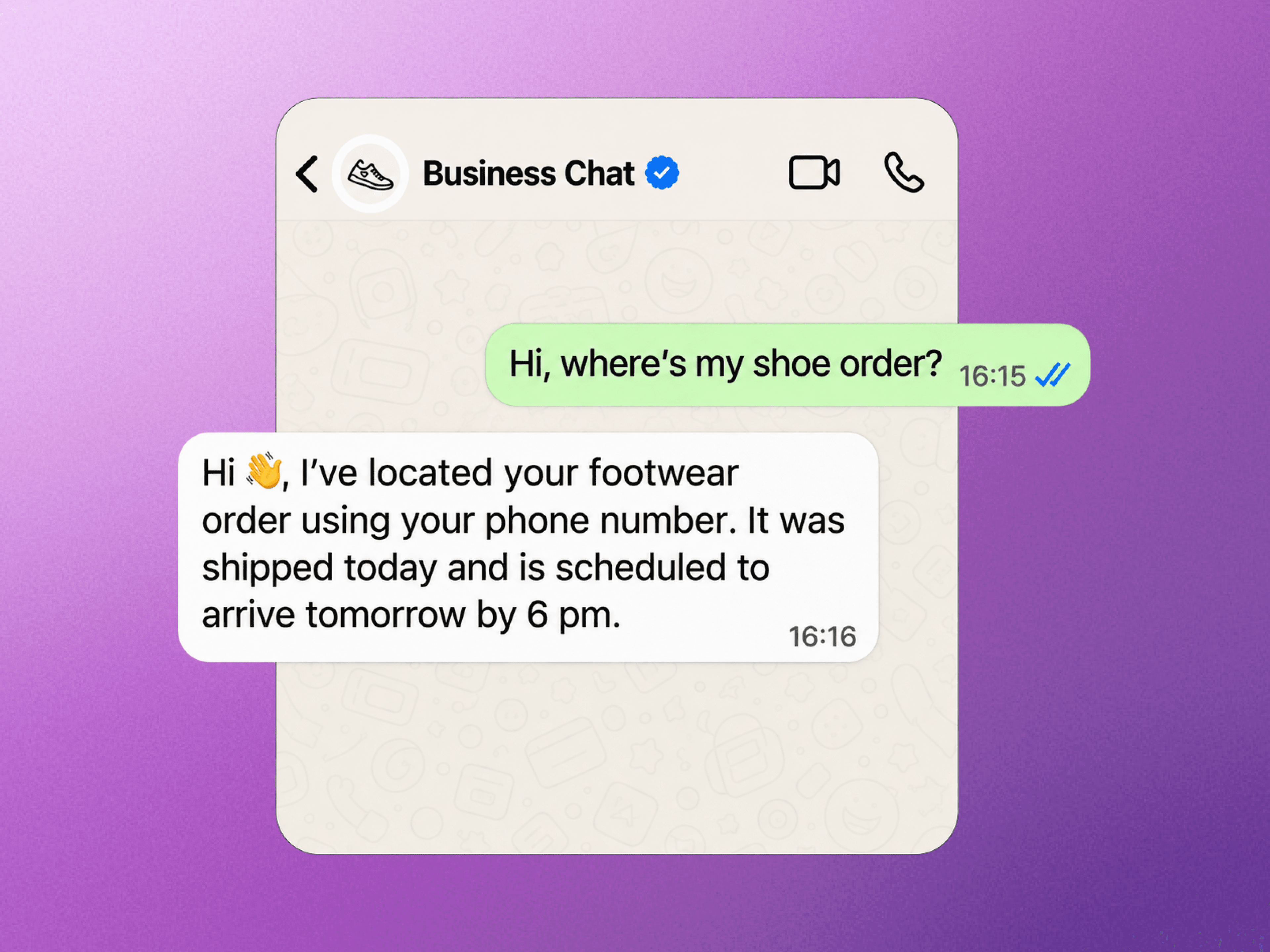 WhatsApp assistant helping a customer track an order