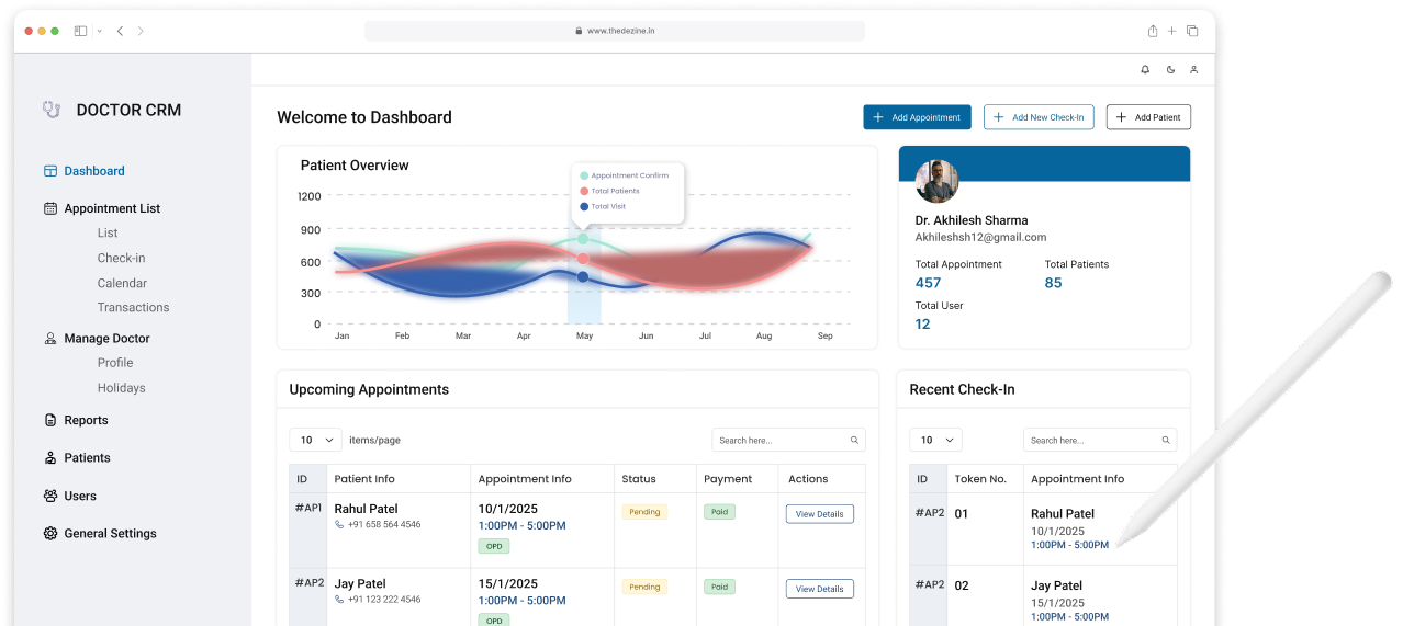 Doctor OPD Management CRM Dashboard